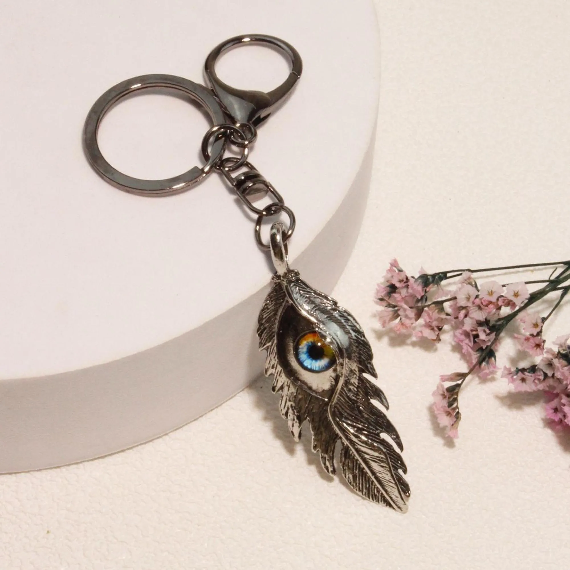 Vintage Silver Feather Keychain